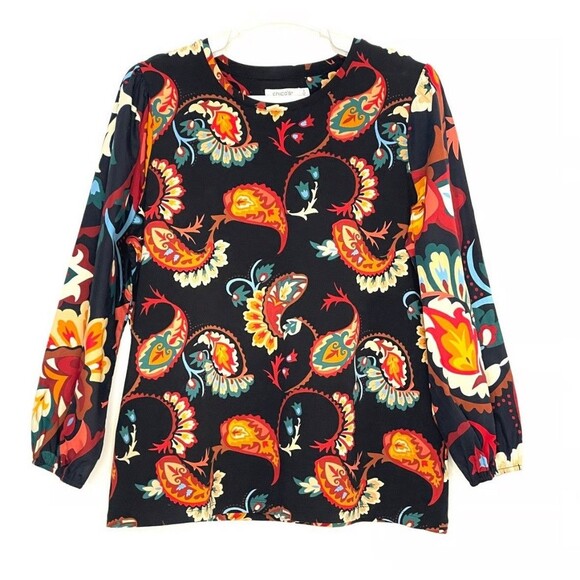 Floral Print Blouse Casual Chic Small Women Long Sleeve - Picture 2 of 8